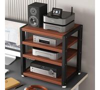 Mueble estéreo de escritorio de 3 niveles, mueble de audio HiFi pequeño, soporte multimedia AV, estantes móviles para almacenamiento de audio y video, soportes para dispositivos de transmisión (teca