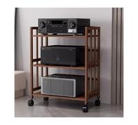 Mueble para equipo de música de 3 niveles, estante de almacenamiento multimedia de gran capacidad para equipos de audio y video, estantería de esquina con estante ajustable y ruedas universales para