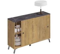 Muebles Pitarch | Aparador salone da pranzo, buffet, mobile ausiliario, 2 ante scorrevoli, rovere gold con gambe nere, 87x120x40 cm, dispensa, cucina, ufficio moderno industriale, modello Kamet