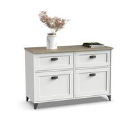 Muebles Pitarch | Aparador salone da pranzo, buffet, mobile ausiliario vintage, 2 ante e 2 cassetti, bianco e rovere Cambrian, 80x120x47 cm, dispensa, cucina, ufficio, modello Toscana