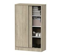 Muebles Pitarch | Armadio Ausiliario Multiuso basso porte scorrevoli per pulizia, cucine, gallerie, uffici 120x74x33cm (altezza x larghezza x profondità), Bianco e Rovere Cambrian, Collezione Tibet