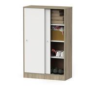 Muebles Pitarch | Armadio Ausiliario Multiuso basso porte scorrevoli per pulizia, cucine, gallerie, uffici 120x74x33cm (altezza x larghezza x profondità), Bianco e Rovere Cambrian, Collezione Tibet