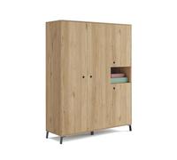 Muebles Pitarch | Armadio da Camera a 4 Ante, 1 Scomparto e 4 Ripiani, Piedini e Maniglie Neri, Rovere , 200x150x55 cm , Industriale, Moderno,