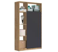 MUEBLES PITARCH | Armadio ingresso una porta con barra frontale per appendere e scaffalature, rovere oro e grigio, 180 x 100 x 35 cm, grande capacità, moderno, modello Neo