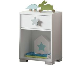 MUEBLES PITARCH | Comodino 1 Cassetto con Guide Metalliche, Bianco con Stella Blu-Grigio, 56x40x33 cm (altezza x larghezza x profondità), Camera Bambino, Modello Sweet