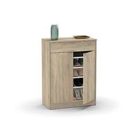 Muebles Pitarch | Ingresso Scarpiera Mobile ausiliario d’ingresso con cassetto e 4 ripiani regolabili, Rovere Cambrian, 20 paia di scarpe, 101x75x36cm, modello Berlin