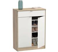Muebles Pitarch | Ingresso Scarpiera Mobile ausiliario d’ingresso con cassetto e 4 ripiani regolabili, Bianco lucido e Rovere Cambrian, 20 paia di scarpe, 101x75x36cm, modello Berlin