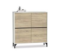 Muebles Pitarch | Ingresso Scarpiera Mobile ausiliario per ingresso con gambe, 4 porte, Bianco e Rovere Cambrian, 20 paia di scarpe, taglie grandi, 96,5x101x33cm, Moderno, Industriale, modello Tokyo