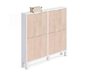 MUEBLES PITARCH | Ingresso stretto Scarpiera con gambe per ingresso corridoio, 4 porte, Bianco lucido e Rovere Aurora, 8 paia di scarpe, 17cm profondità, 97x98 (altezza x larghezza) modello Kay