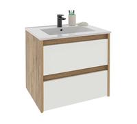 MUEBLES PITARCH Mobile da bagno 60 cm di larghezza, sospeso, 2 cassetti, rovere Kraft con frontali a cassetti bianchi, per lavabo incassato, stile moderno, modello Nilo