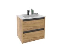 MUEBLES PITARCH Mobile da bagno 60 cm di larghezza, sospeso, 2 cassetti, rovere Kraft con un tocco grigio, per lavabo da incasso, stile moderno, modello Nilo