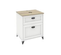 MUEBLES PITARCH Mobile da bagno 60 cm larghezza con gambe, cassetto guide chiusura morbida, 1 porta, per lavabo da sovrapposizione, bianco e rovere cambriano, stile vintage modello Toscana