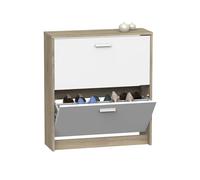Muebles Pitarch | Scarpiera Ingresso Mobile ausiliario stretto 2 porte per ingresso Bianco e Rovere Cambrian, 12 paia di scarpe, 82x74x25cm, Collezione Tibet