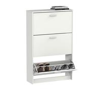 Muebles Pitarch | Scarpiera Ingresso Mobile ausiliario stretto 3 porte per ingresso Bianco, 18 paia di scarpe, 82x74x25cm, Collezione Tibet