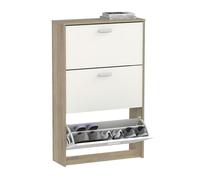 Muebles Pitarch | Scarpiera Ingresso Mobile ausiliario stretto 3 porte per ingresso Bianco e Rovere Cambrian, 18 paia di scarpe, 82x74x25cm, Collezione Tibet