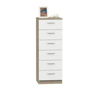 Muebles Pitarch | Sinfoniere Comò 6 Cassetti Guide Metalliche, Comò per Camere, Bianco e Rovere Cambrian, 110x40x40 cm (altezza x larghezza x profondità), Con Maniglia, Collezione Tibet