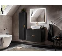 Muebles Slavic Set di mobili da bagno ADEL Black 80 cm, mobili da bagno nero, set di mobili da bagno sospesi, mobili da bagno fresati, lavabo e specchio inclusi