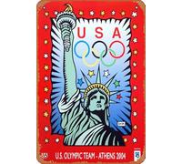 Muecddoa Targa in metallo vintage, divertente poster della squadra olimpica degli Stati Uniti 2004 "Liberty" di Burton Morris, decorazione artistica da parete per musicista, grotta, fattoria, bar, pub