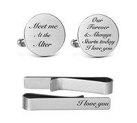 MUEEU Gemelli con scritta "Father of The Bride" I Loved Her First Cuff Links incisi per anniversari, feste di matrimonio, e fermacravatta, Argento, Acciaio inossidabile
