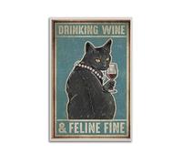 muegrbgs Poster decorativo da parete con felino che beve vino, stile vintage, per soggiorno, camera da letto, elegante poster estetico, 30 x 45 cm, senza cornice