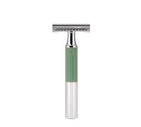 MÜHLE Rasoio di sicurezza NEO, rasoio di sicurezza a doppio bordo per principianti ed esperti, sostenibile, ecologico e riutilizzabile, per uomini e donne, cromato con impugnatura in silicone verde