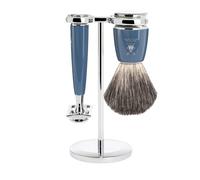 MÜHLE Rytmo - Rasoio e pennello da barba, setole di tasso pure, supporto, manico in resina preziosa, petrolio