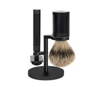 MÜHLE S091m96jet - Set da Barba Rocca, 3 Pezzi, Manico del Rasoio e Montatura del Tasso, Montatura in Acciaio Inox, Rivestimento DLC Nero