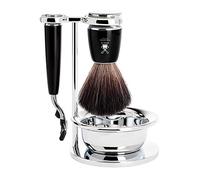 Mühle Set da barba nero, pennello in fibra di tasso e rasoio Mach3 e ciotola Rytmo, standard