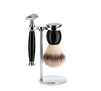 Mühle Sophist 3-Piece Depilazione Punta Argento Fibra (Vegani) Set da Barba - Resina Nera, Safety Razor
