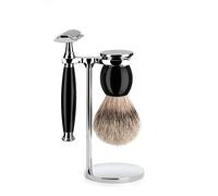 Mühle Sophist 3-piece Depilazione Punta Argento Tasso Set da Barba - Resina Nera, Safety Razor