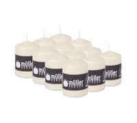 Müller Candele a Colonna Cilindriche, Colore Avorio, Set di 12 Candele, dim. 57 x 81 mm, Lunga Durata di 15 Ore, Cera Antigoccia, Inodore, Qualità RAL
