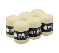 Müller Candele a Colonna Cilindriche, Colore Avorio, Set di 6 Candele, dim. 57 x 81 mm, Lunga Durata di 15 Ore, Cera Antigoccia, Inodore, Qualità RAL