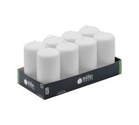Müller Candele a Colonna Cilindriche, Set di 8 Candele Colore Bianco, dim. 120 x 57 mm, Lunga Durata di 32 Ore, Cera Antigoccia, Inodore, Qualità RAL