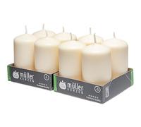 Müller Candele a Colonna Cilindriche, Set di 8 Candele, dim. 48 x 90 mm, Colore Avorio, Lunga Durata di 16 Ore, Cera Antigoccia, Inodore, Qualità RAL