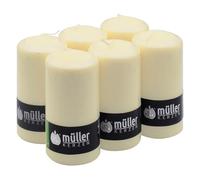Müller Candele Avorio a Colonna Cilindriche, Set di 6 Candele Colore Avorio, dim. 68 x 135 mm, Lunga Durata di 40 Ore, Cera Antigoccia, Inodore, Qualità RAL