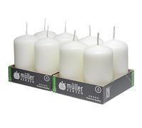 Müller Candele Bianche a Colonna Cilindriche, Set di 8 Candele, dim. 48 x 90 mm, Colore Bianco, Lunga Durata di 16 Ore, Cera Antigoccia, Inodore, Qualità RAL
