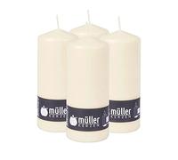 Müller Candele Grandi a Colonna - Set di 4 Candele Colore Avorio - 78 x 200 mm - Lunga Durata di 80 Ore - Cero Antigoccia - Inodore - Qualità RAL