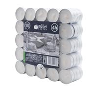 Müller - Candele Tealight - Pacco da 100 pezzi - Durata 4 ore - Bianco - Cera non profumata