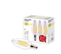 Mueller della luce 400291 Set a + +, Set di Retro LED a forma di candela sostituisce 40 W, Vetro, 4 W, E14, Argento, 3.5 x 3.5 x 10 cm