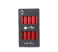 Müller Kerzen - 10 Candele Lunghe Rosso - Diametro 2 cm x 17,5 cm di Altezza - Durata 6 Ore - Inodore, Non gocciolano e senza Fumo - Candela decorativa da Tavolo - Certificato RAL