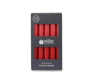 Müller Kerzen - 10 Candele Lunghe Rosso - Diametro 2 cm x 17,5 cm di Altezza - Durata 6 Ore - Inodore, Non gocciolano e senza Fumo - Candela decorativa da Tavolo - Certificato RAL