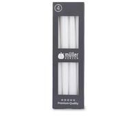 Müller Kerzen - 4 Candele Coniche Bianco - Diametro 2,2 cm x 24,5 cm di Altezza - Durata 7,5 Ore - Inodore, Senza Gocciolamento e Fumo - Candela decorativa per Candelabro - Certificato RAL
