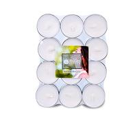 Müller Tealights Candele Profumate - Fragranza Anti-Tabacco - 39 × 15 mm - Durata 4 Ore - Lumini di Cera Colore Avorio, Contenitore in Alluminio Antigoccia - Set di 24 Candeline
