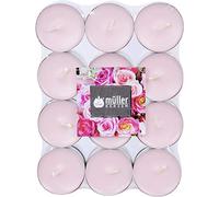 Müller Tealights Candele Profumate - Fragranza English Rose - 39 × 15 mm - Durata 4 Ore - Lumini di Cera Colore Rosa - Set di 192 Candeline