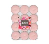 Müller Tealights Candele Profumate - Fragranza English Rose - 39 × 15 mm - Durata 4 Ore - Lumini di Cera Colore Rosa - Set di 24 Candeline