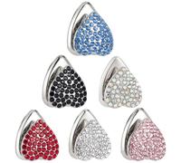 MUELODSIC 6 Ganci Adesivi per Auto a Forma di Cuore, Mini Ganci Strass per Appendere Chiavi e Accessori, Pratici per Organizzazione Interna Veicoli e Risparmio Spazio