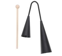 MUELODSIC Campanacci Doppi in Metallo e Legno con Mazza, Strumento Musicale a Percussione Samba a Doppia Tromba, Set e Uso Didattico, Superficie Liscia e Design Compatto, Colore Nero