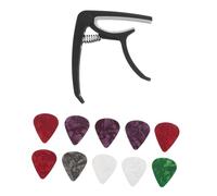 MUELODSIC Capo Chitarra Professionale con Plettri in Celluloide Accessori Leggeri e Compatti per Chitarra Acustica Elettrica Ukulele Mandolino Banjo e Basso Meccanismo di Rilascio Rapido per