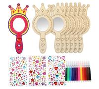 MUELODSIC Kit Creativo Specchietti in Legno per Specchi Forma con Acquerello Strass Specchi Portatili per Piccoli Progetto DIY per Compleanni e Feste Principesse