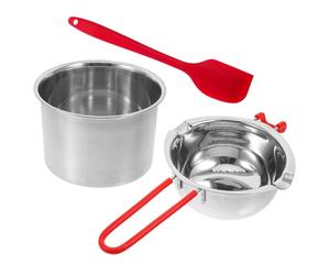 MUELODSIC Set Pentola per Sciogliere Cioccolato e Cera in Acciaio Inox 201 da 600 Ml Doppio Beccuccio e Manico Isolante Utensile da Cucina per Fondere Burro Formaggio e Colore Casuale